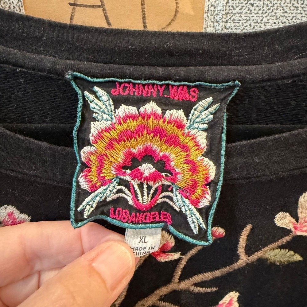 Johnny Was Anzia Sweatshirt Womens Black Peacock Embroidered Boho Maximalist XL - Picture 4 of 4